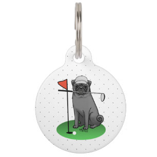 Médaillon Pour Animaux Golf Pug Jouant au Golf (noir) Chien Mignon Drôle