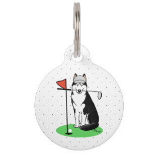 Médaillon Pour Animaux Golf Siberian Husky (noir) Chien Jouant Mignon Drô