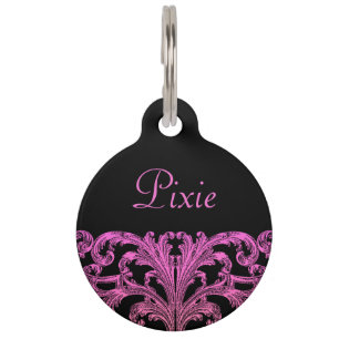 Médaillon Pour Animaux Goth romantique vintage en rose et noir Personnali