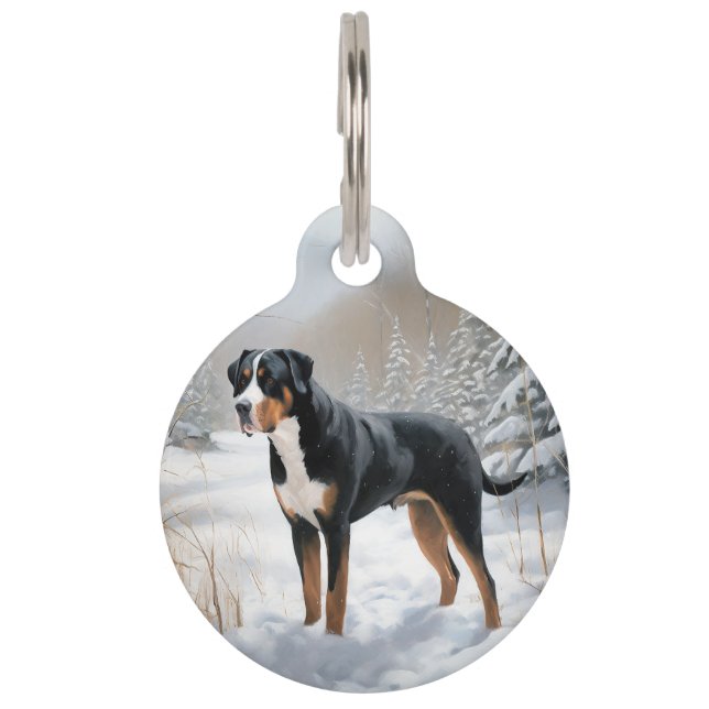 Médaillon Pour Animaux Grand Bouvier Suisse Laissez Tomber la Neige Noël (Devant)