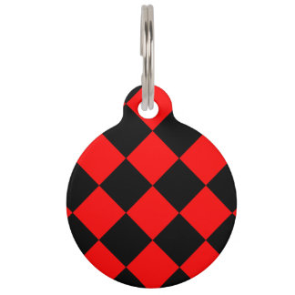 Médaillon Pour Animaux Grand Checkered de Diag - noir et rouge
