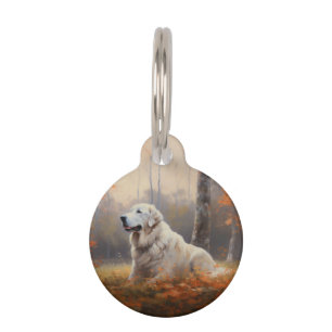 Médaillon Pour Animaux Grands Pyrénées dans les feuilles d'automne qui to