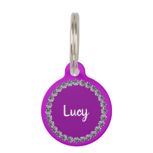 Médaillon Pour Animaux Graphique Diamant Violet Nom Personnalisé Coordonn