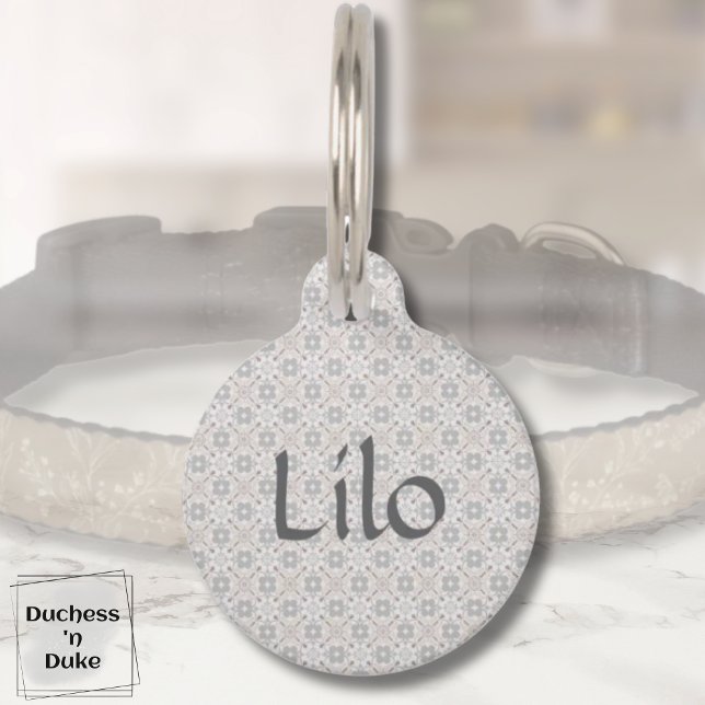 Médaillon Pour Animaux Gray Spanish Tile Personalized  (Dog Name Tag - Gray Spanish Tile Personalized)