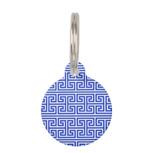 Médaillon Pour Animaux Grec Meander Carré clé H Motif bleu