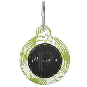 Médaillon Pour Animaux Green Palm Feuille Rainforest Motif Monogram