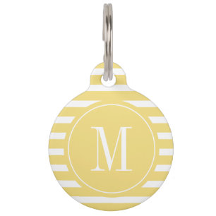 Médaillon Pour Animaux Grille jaune et blanche moderne avec Monogramme