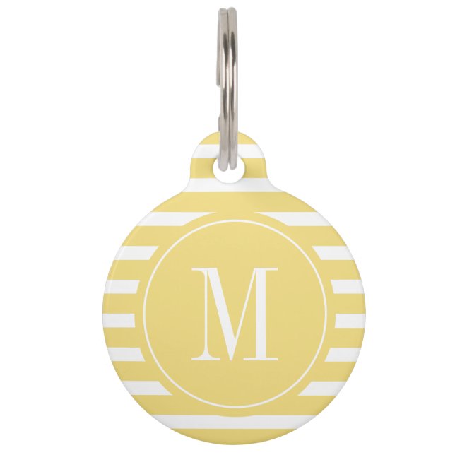 Médaillon Pour Animaux Grille jaune et blanche moderne avec Monogramme (Devant)