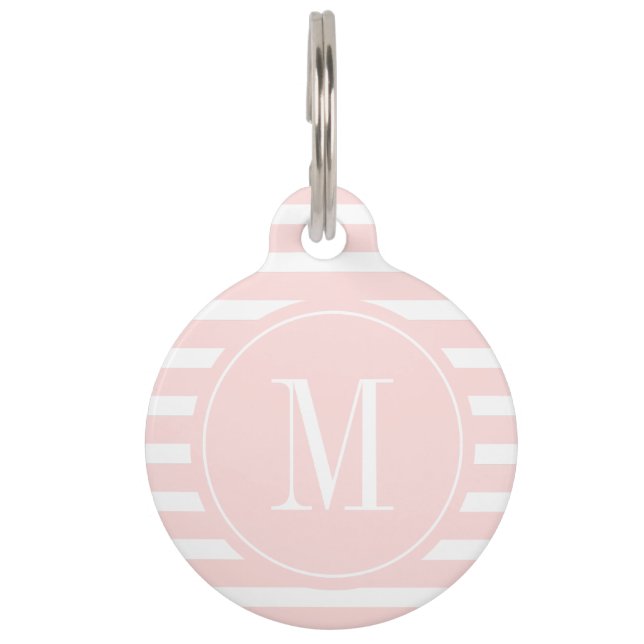 Médaillon Pour Animaux Grille rose et blanche moderne avec Monogramme (Devant)