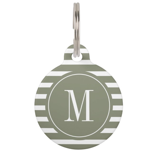 Médaillon Pour Animaux Grille verte et blanche moderne avec Monogramme (Devant)