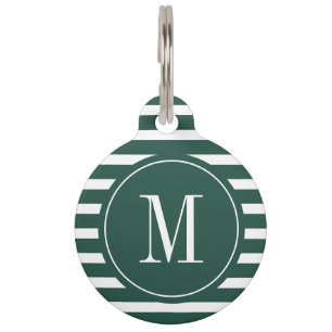 Médaillon Pour Animaux Grille verte et blanche moderne avec Monogramme