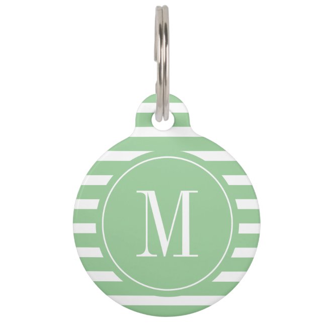 Médaillon Pour Animaux Grille verte et blanche moderne avec Monogramme (Devant)