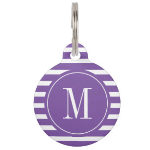 Médaillon Pour Animaux Grille violette et blanche moderne avec Monogramme