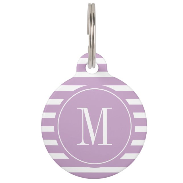 Médaillon Pour Animaux Grille violette et blanche moderne avec Monogramme (Devant)