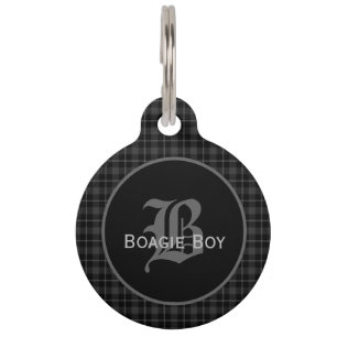 Médaillon Pour Animaux Gris écossais Plaid Monogramme Grand