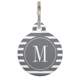 Médaillon Pour Animaux Gris moderne et Gris blanc avec Monogramme