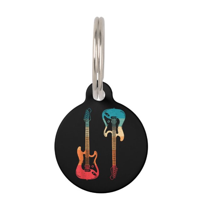 Médaillon Pour Animaux Guitare Rétro Guitariste Électrique Basse Guitare  (Devant)