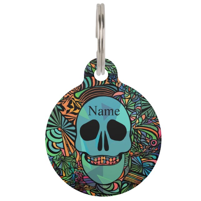 Médaillon Pour Animaux Halloween Hippie Skull Thunder_cove (Devant)