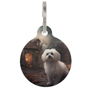 Médaillon Pour Animaux Halloween maltais effrayant