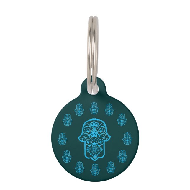 Médaillon Pour Animaux Hamsa floral (bleu) (Devant)