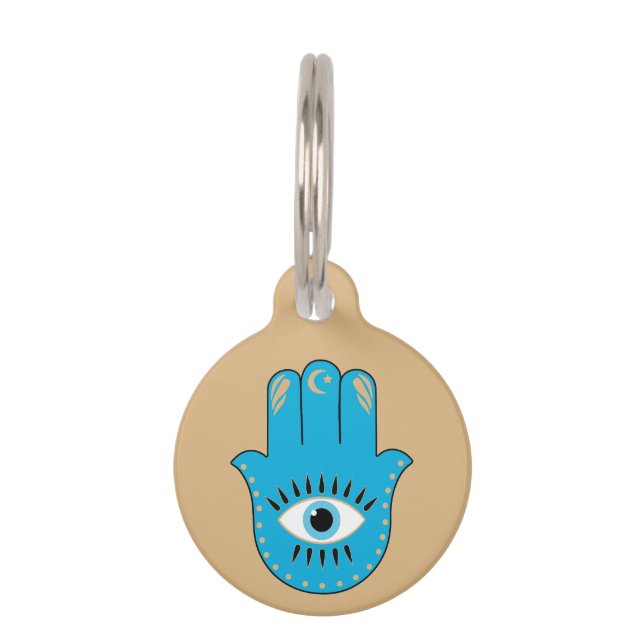 Médaillon Pour Animaux Hamsa main Grec mal Oeil bleu (Devant)