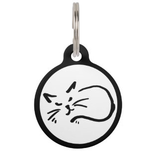 Médaillon Pour Animaux Happy chat dormant art noir et blanc