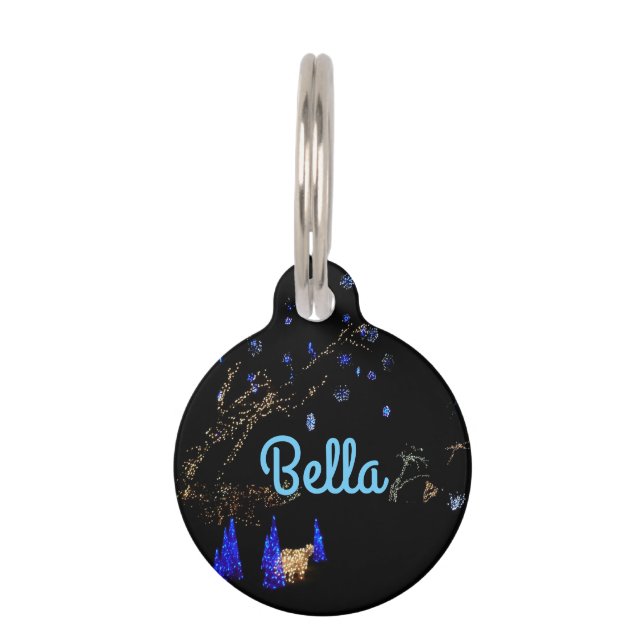 Médaillon Pour Animaux Hiver Wonderland Lumières Bleu et blanc Vacances (Devant)