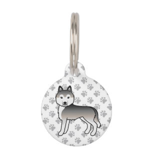 Médaillon Pour Animaux Husky Sibérien Gris Chien de Dessin Animé Mignon