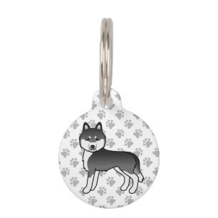 Médaillon Pour Animaux Husky Sibérien Noir Et Blanc Chien De Dessin Animé