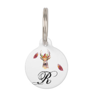 Médaillon Pour Animaux ID chien personnalisé Tag boho cerf Buck Head Brow