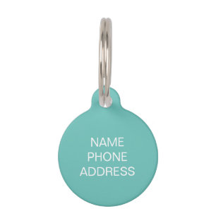 Médaillon Pour Animaux ID de chien blanc turquoise simple et personnalisé
