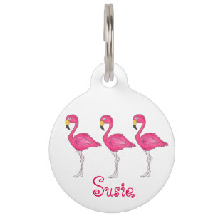 Médaillon Pour Animaux Ile tropicale Paradise Flamant rose rose chaud Ois