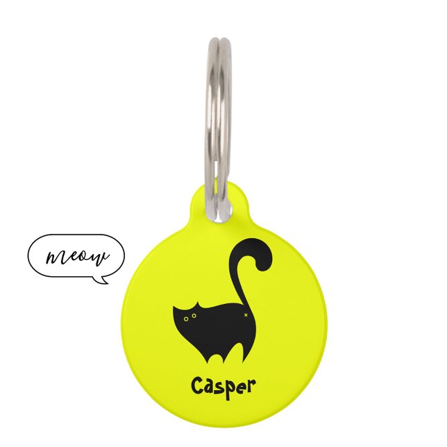 Médaillon Pour Animaux Illustration amusante de noir de chat jaune (Créateur téléchargé)
