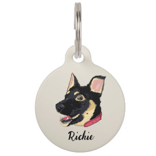 Médaillon Pour Animaux Illustration de chiot GSD Monogramme Cadeau pour a