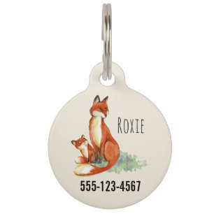 Médaillon Pour Animaux Illustration de l'aquarelle Momma Fox et Baby