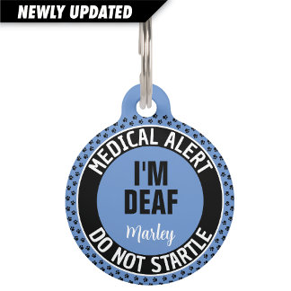 Médaillon Pour Animaux I'm Deaf Custom Text Pet Medical Alert Blue Black