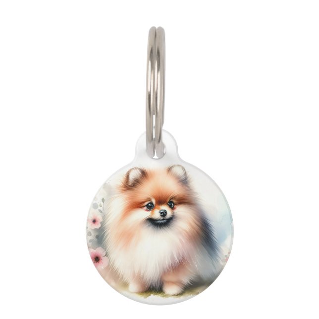 Médaillon Pour Animaux Image d'aquarelle mignonne Pomeranian (Dos)