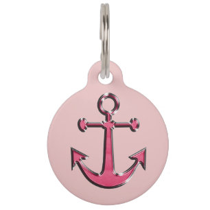 Médaillon Pour Animaux Image rose d'Ancre métallique