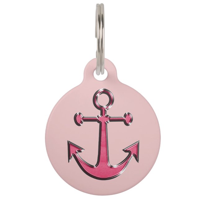 Médaillon Pour Animaux Image rose d'Ancre métallique (Devant)