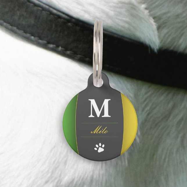 Médaillon Pour Animaux Jamaïque Couleurs Vert Or Caraïbes Nom Monogramme (Jamaica Colors Green Gold Caribbean Name Monogram Pet ID Tag)