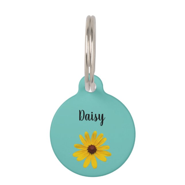 Médaillon Pour Animaux Jaune Daisy Kitty Chat Turquoise tendance (Devant)