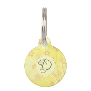 Médaillon Pour Animaux Jaune Orange Fleurs mignonnes Florales Joli Monogr