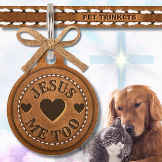 Médaillon Pour Animaux Jésus M'Aime Trop Brown Chat Chien En Cuir (Créateur téléchargé)