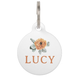 Médaillon Pour Animaux Joli Boho Terracotta Floral Végétal Nom Personnali