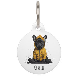 Médaillon Pour Animaux Joli Bouledogue Français portant un imperméable
