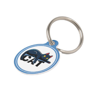 Médaillon Pour Animaux Joli Chat Noir Cercle Bleu Tag d'Identification po