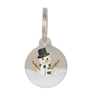 Médaillon Pour Animaux Joli Dessin Snowman avec Info Animaux Noël
