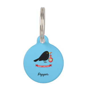 Médaillon Pour Animaux Joli Merle Avec Un Ornement De Noël Nom Personnali