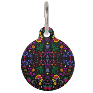 Médaillon Pour Animaux Joli motif floral coloré 