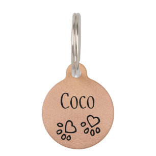 Médaillon Pour Animaux Joli Nom Rose Gold avec Illustration d'Empreinte d